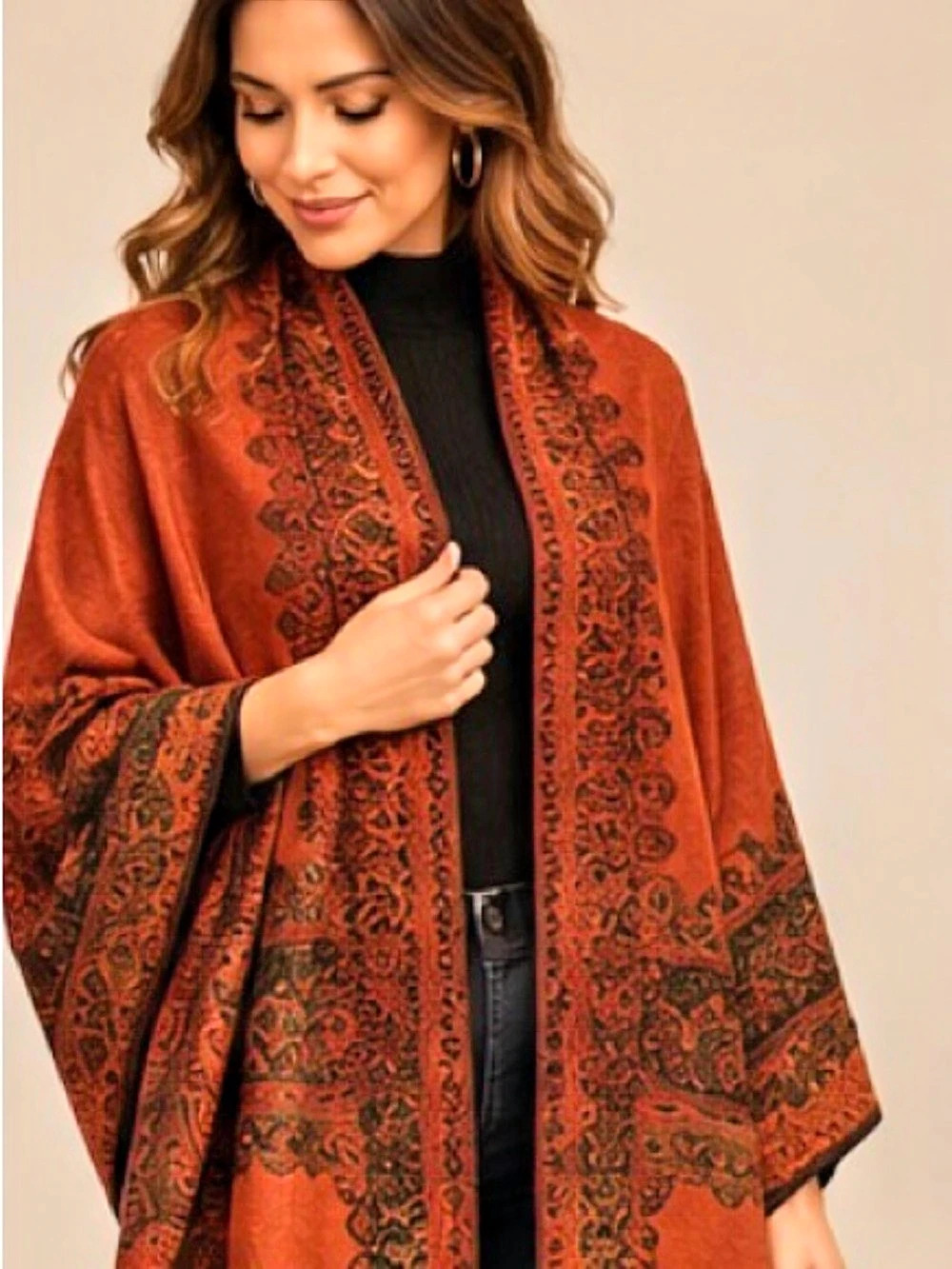 28x74” Paisley Kimono Orange & Black Like New